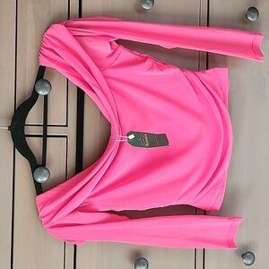 HOT PINK OFF THE SHOULDER CROPPED TOP SIZE SMALL